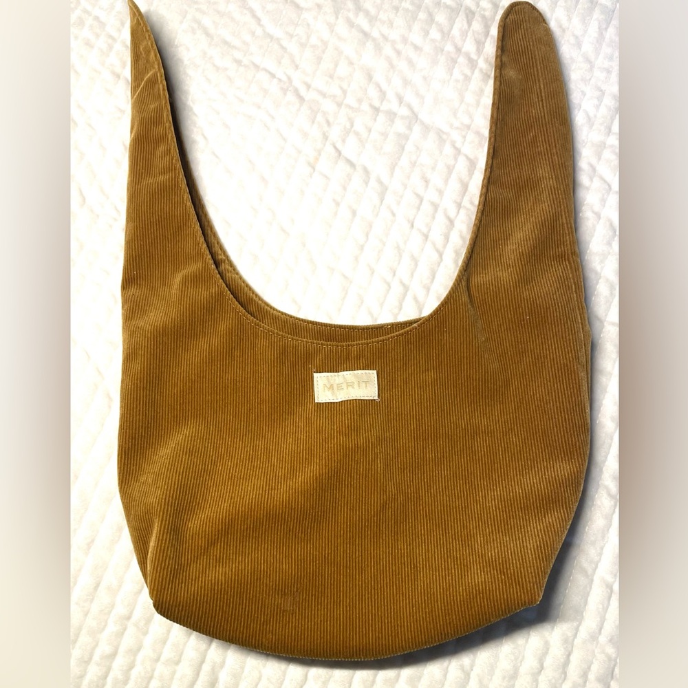 Merit Beauty Signature Corduroy Tie-Top Bag • Tan • NWOT